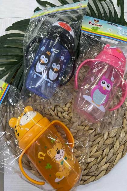 Поильник с трубочкой Бусинка 8мес+ 360мл (Цвет: Синий Пингвин)